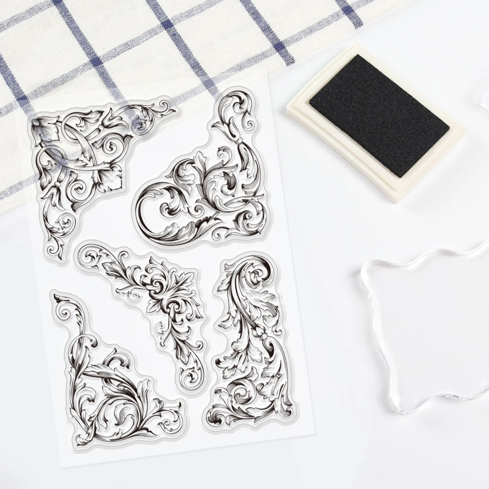 1Sheet Vintage Floral Corners Silicone Clear Stamps Transparent Stamps for Festival Birthday Valentine\'s Day Cards Making DIY