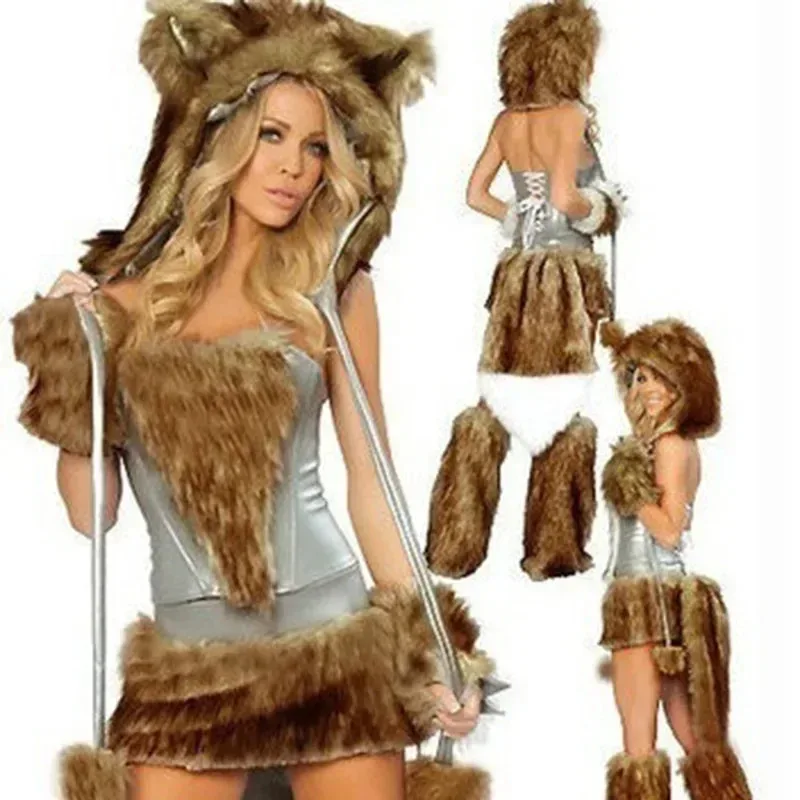 Sexy Girl Wolf Trajes peludos de Halloween para mulheres Fantasia de animal Cosplayv;2,r'6;t.