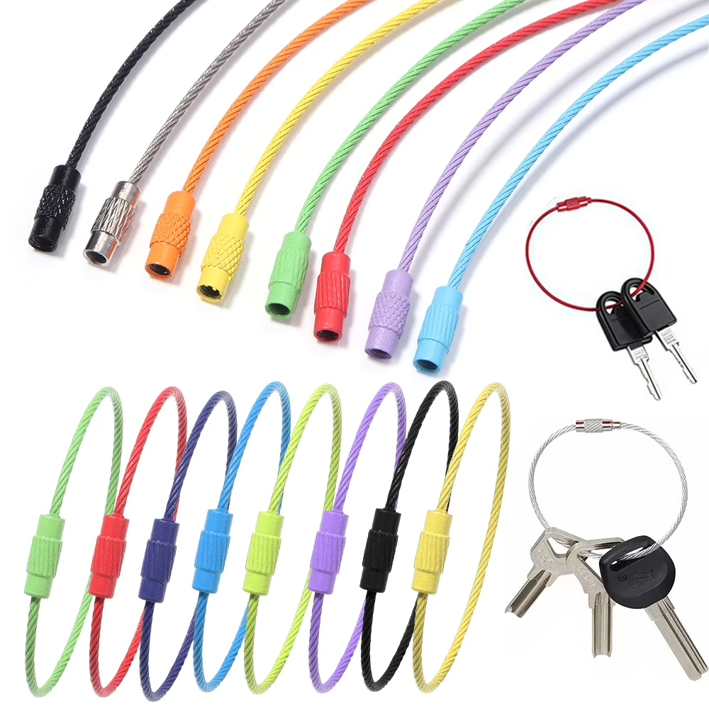 10pcs/lot Stainless Steel Wire Keychains Colorful Round Cable Loop Screw Lock Rope Rings For DIY Keyrings Key Chains Accessories image 5