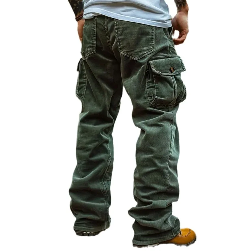 Cord-Cargohose, weite, lockere Retro-Hose, Mehrzweck-Arbeitskleidung mit mehreren Taschen, lässige Streetwear-Hose mit geradem Bein