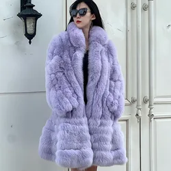 202 New Winter  Stand Collar Fox Fur Coat Women's Long Coat High quality Fashion Natural Real fur Jacket