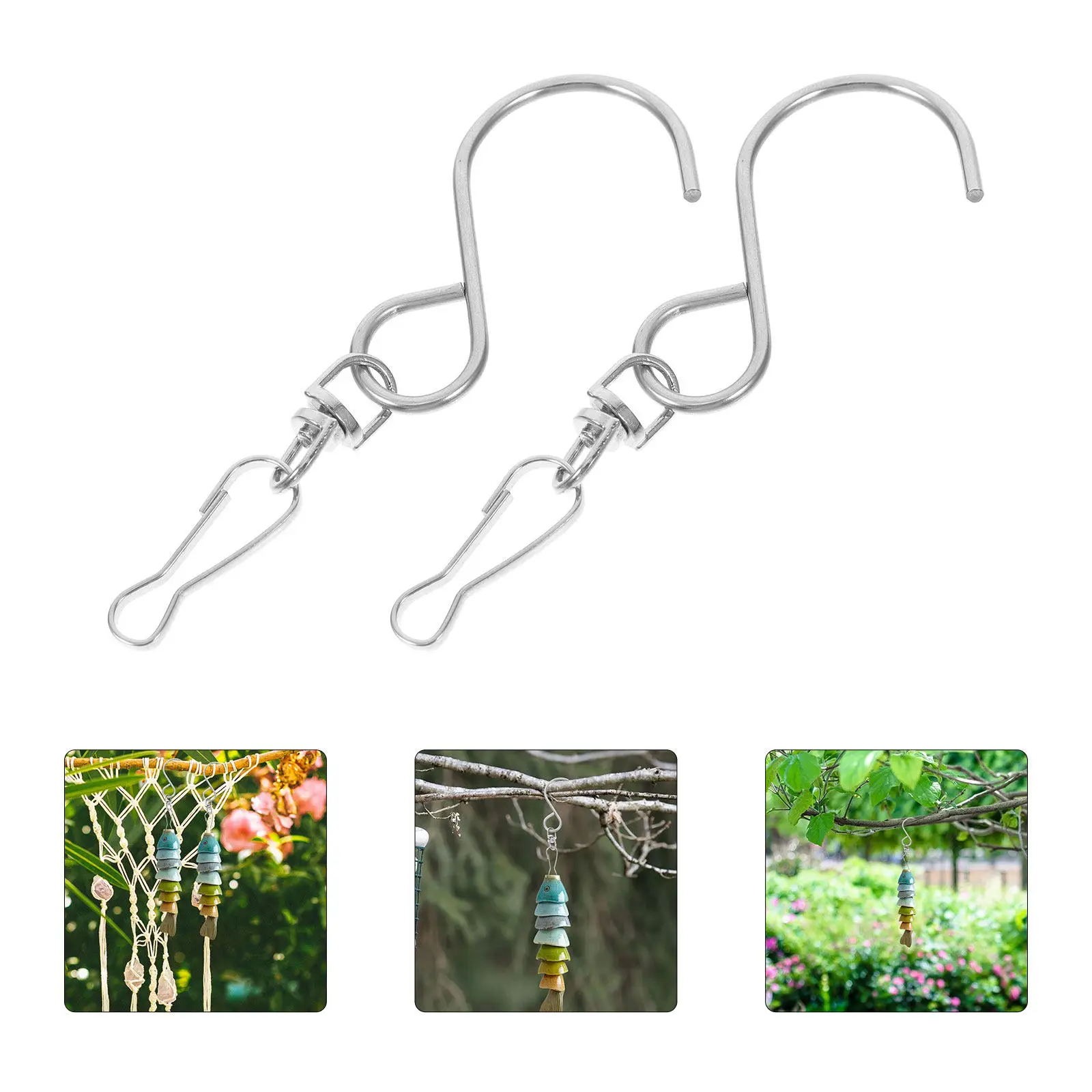 10Pcs Wind Chime Hooks Metal S Shaped Rotating Swivel Hooks for Hanging Flower Baskets Wind Spinners Garden Decor Hanging Plant