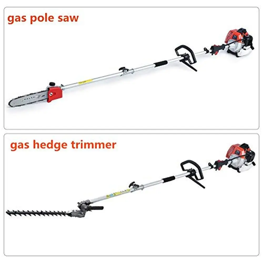 Gas Pole Saw Hedge Trimmer Weed Eater Brush Cutter Combo 16ft Reach Gas Chainsaw 42.7cc Engine Shoulder Strap Hedge Trimmer Pole