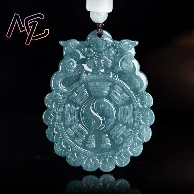 Blue Natural Jade Tai Chi Pendant Necklace Real Jadeite Jewellery Carved Gemstone Fashion Charm Lucky Amulet Gifts for Women Men