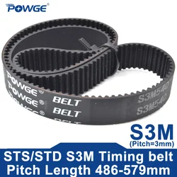 POWGE STD S3M Timing belt Lp=486-579mm 489 492 495 498 501 504 507 510 513 516 519 522 525 528 531 534 537 540 543 546 549 552