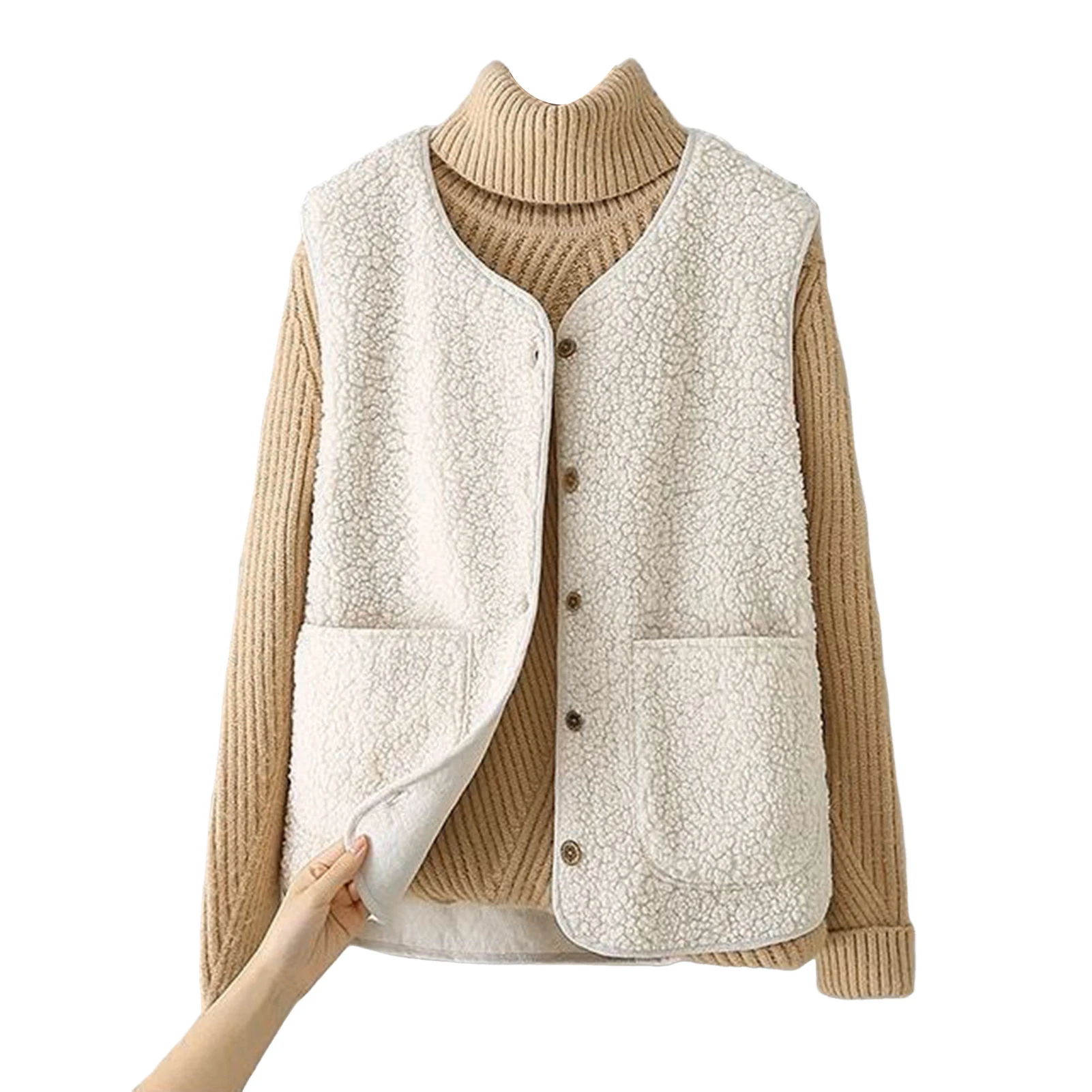 

Fleece Vests Jacket 3XL Large Size 2024 New Autumn Women Button Waistcoat Winter Warm Lamb Sleeveless Outwear Female