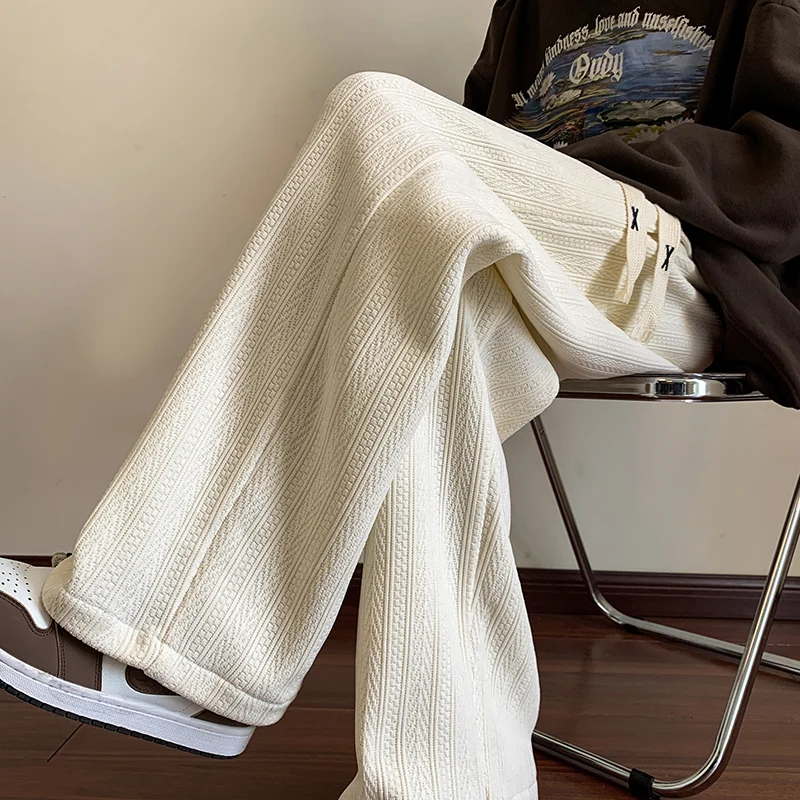 

Мужские повседневные спортивные брюки на флисовой подкладке, свободные прямые брюки в стиле High Street, модные, плотные, длинные, для осени