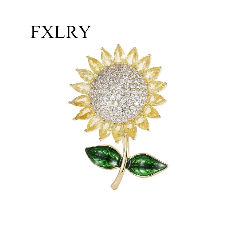 FXLRY Upscale Clothing Floral Silk Scarf Buckle Coat Accessories Micro Inlaid Zircon Sunflower Brooch For Women Jewelry