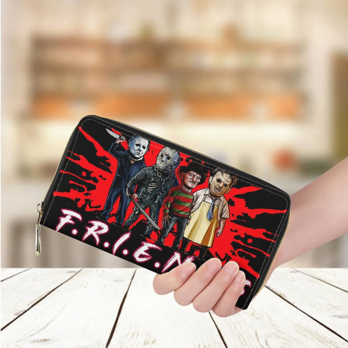 

Horror Friends Character Print Wallet for Women PU Leather Long Money Bag Fashion Hot Ladies Shopping Bank Card Holder Purse