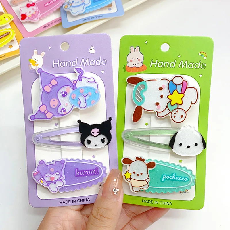 Acrylic Sanrio Series Cartoon Hairpin Set with Cardboard One-line BB Clip Sweet Girl Bangs Clip Hair Accessories