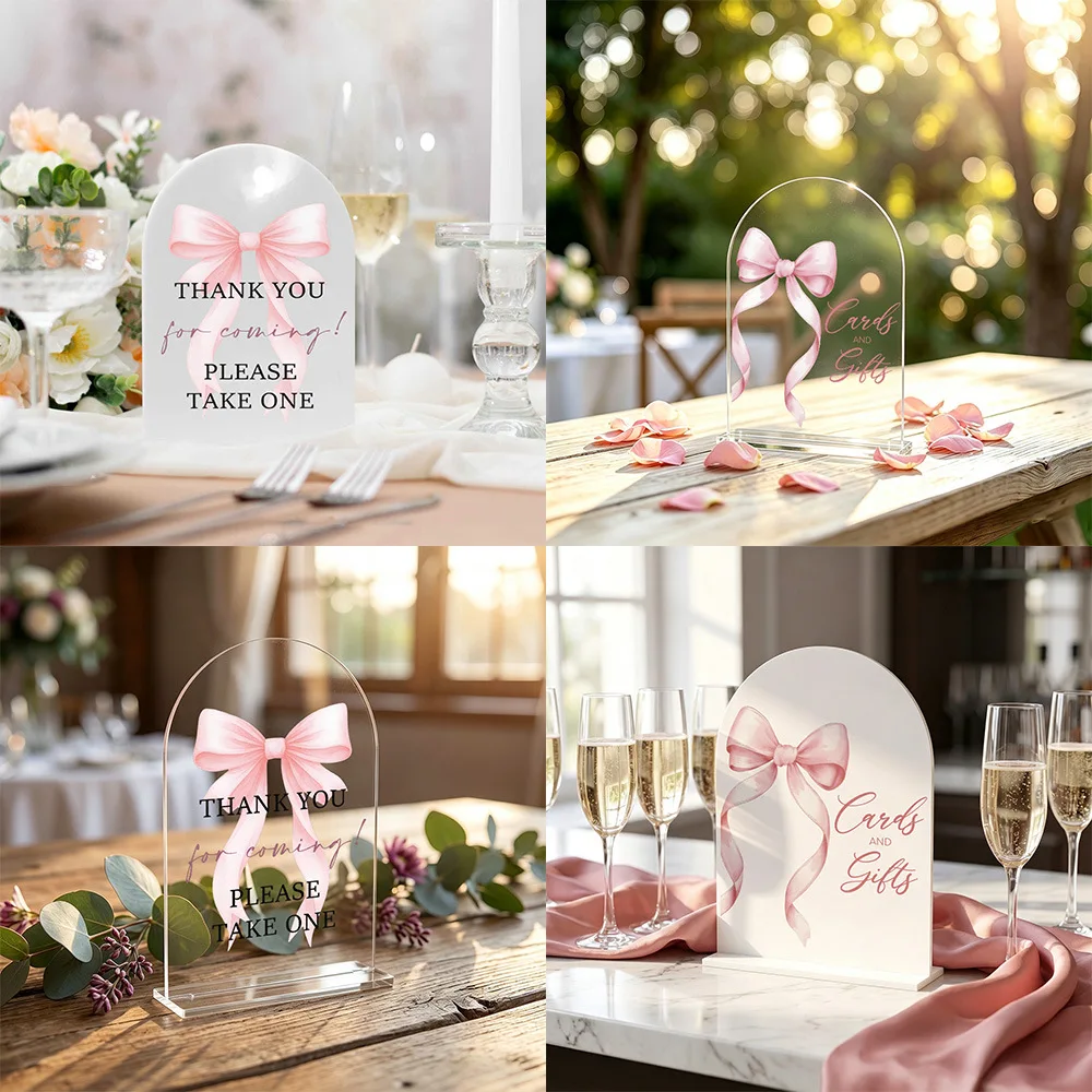 

Luxury Wedding Pink Bow Shaped Platform License Plate 2D Acrylic Minimalist Party Desktop Digital Card Restaurant Table Cards