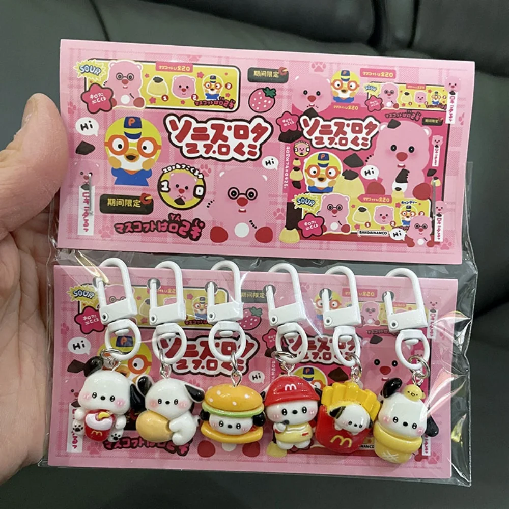 6 قطعة اكسسوارات سانريو قلادة الكرتون الراتنج HelloKitty Kuromi المفاتيح مجموعة هدية صغيرة الفتيات لطيف حقيبة طالب معلقة بطاقة هدية