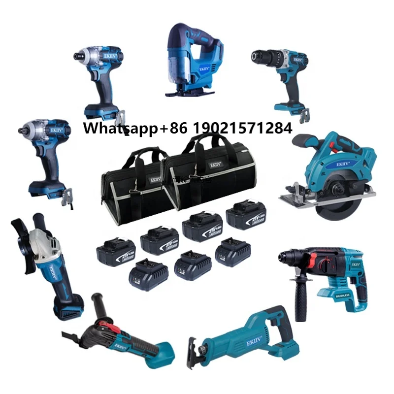 

EKIIV Professional Electric Power Drill 9-Tools Set Cordless Tools Set Box Screwdriver Set Combo Kits