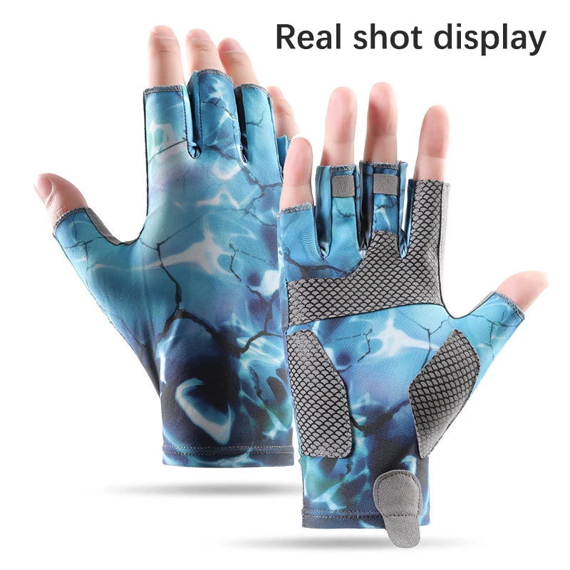 Men's Summer Fishing Anti-slip Wearable Cool Outdoor Professional Fishing G10-DY Half Finger Gloves Ice Silk Breathable Soft UV