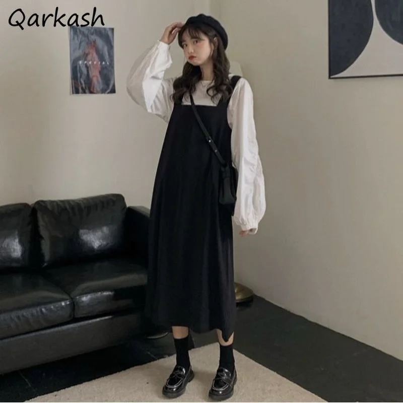 

Sets Women Sweet Streetwear Spring Solid Tops Dresses All-match Lantern Sleeve Simple Lovely Preppy Style Holiday Lady 2 Pieces