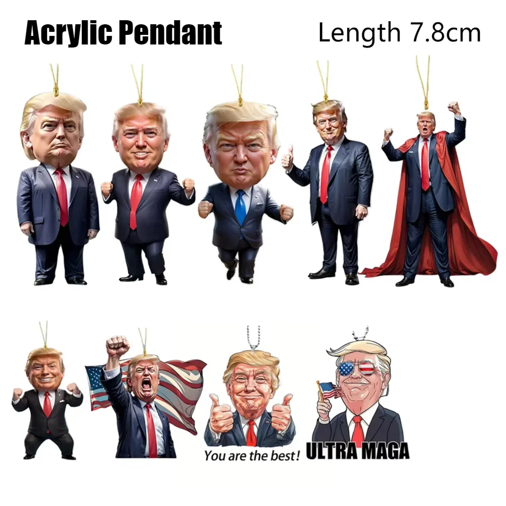 Acrylic President Pendant Funny Cartoon Keychain Christmas Decorations Car Doll Hanging Ornament Decor Christmas Tree Pendant