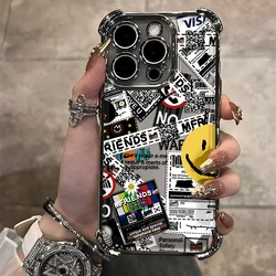 Fashion Graffiti Newspaper Label Plating Case For Samsung S25 S24 S23 S22 S21 S20 Note20 Plus Ultra 4G 5G Anti Fall Airbag Cover