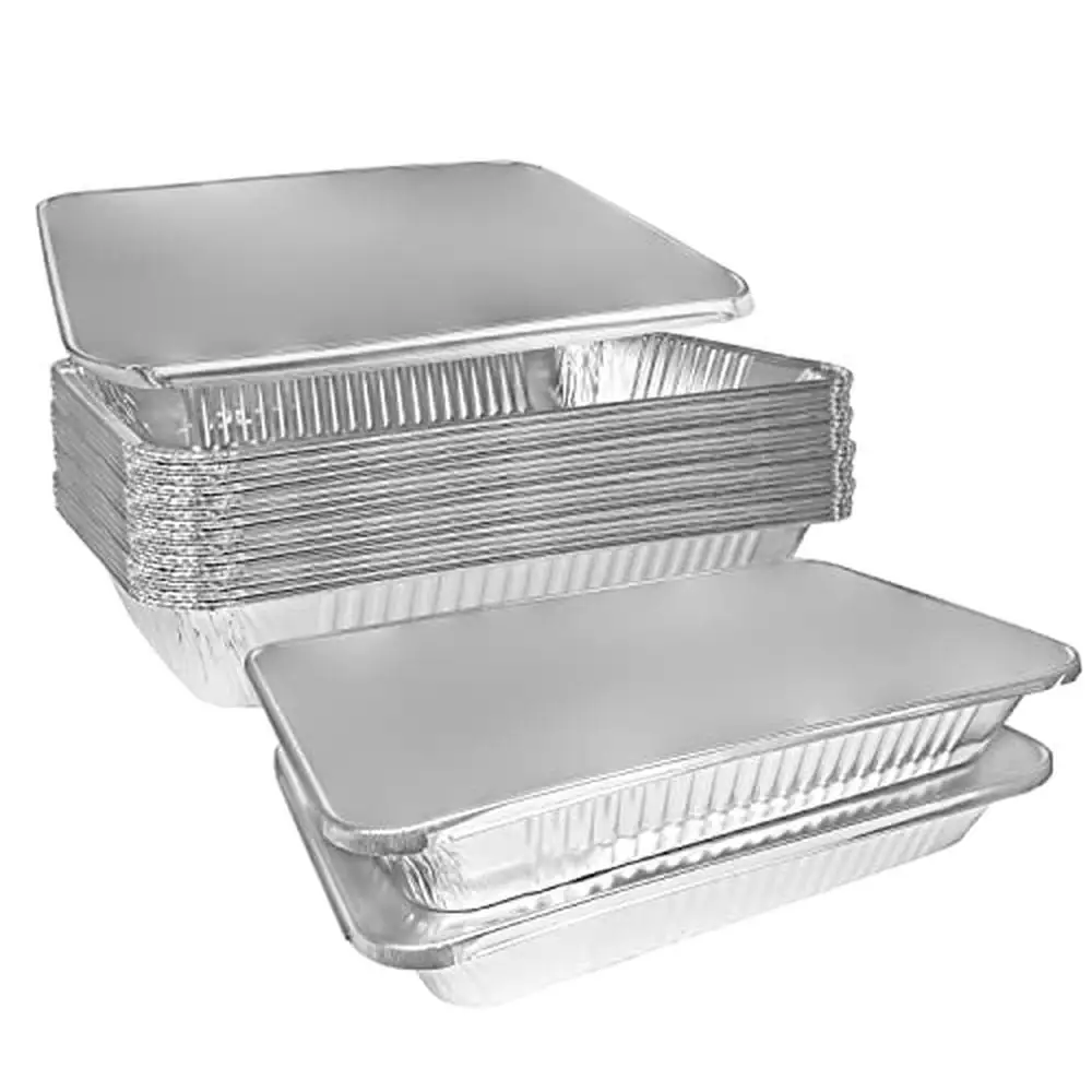 Heavy Duty Aluminum Baking Pans with Flat Foil Lids Eco Friendly Steam Table Trays Strong Disposable Bakeware