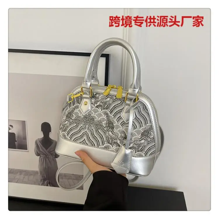 

Сумка в восточном стиле 2025 года, роскошная текстурированная сумка с вышивкой Lucky Cloud & Wave, кошелек через плечо с цветными блоками