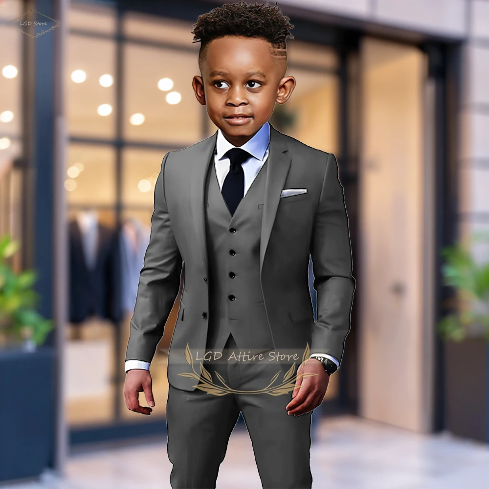 Boys' Custom Tailored 3-Piece Coffee Formal Suit – Notch Lapel Blazer, Waistcoat & Tailored Pants for Banquets & Birthdays