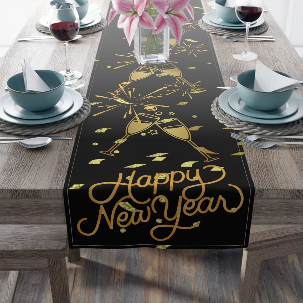 1 Stück Frohes Neues Jahr Tischläufer: Champagner und Feuerwerk, Weihnachtsdekoration für drinnen und draußen