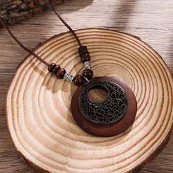 New retro cotton linen accessories ethnic style wooden alloy leaves long necklace women sweater chain