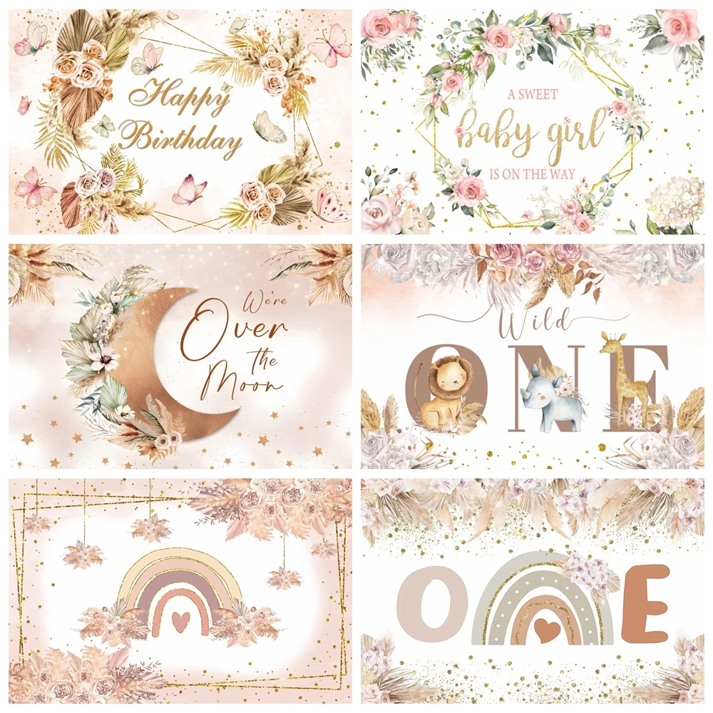 Boho Rainbow Backdrop Sunshine Leaves Flower Girl Boy Birthday Party Baby Shower Photography Background Decor Photo Studio Props