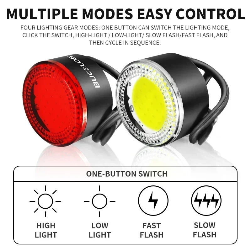 Bucklos bicicleta cob luz traseira tipo-c recarregável farol de bicicleta contas de lâmpada brilhante à prova de chuva mtb ciclismo iluminação traseira dianteira