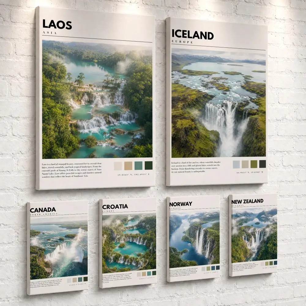 Global Landscape Design Framed Wall Painting Ready to Hang Canvas Poster for Bedroom Living Room Hallway Home Decor Gift
