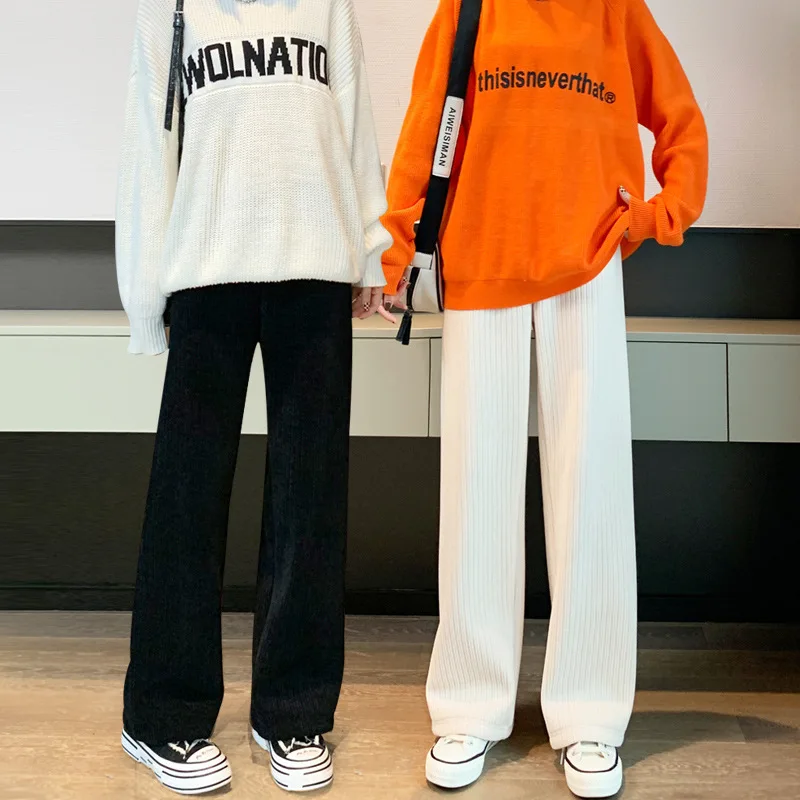 New Autumn Winter Thickened Velvet Wide-leg Pants Women Girls Ladies Drape Long Pants Warm Loose Casual Pants Woman Straight-leg