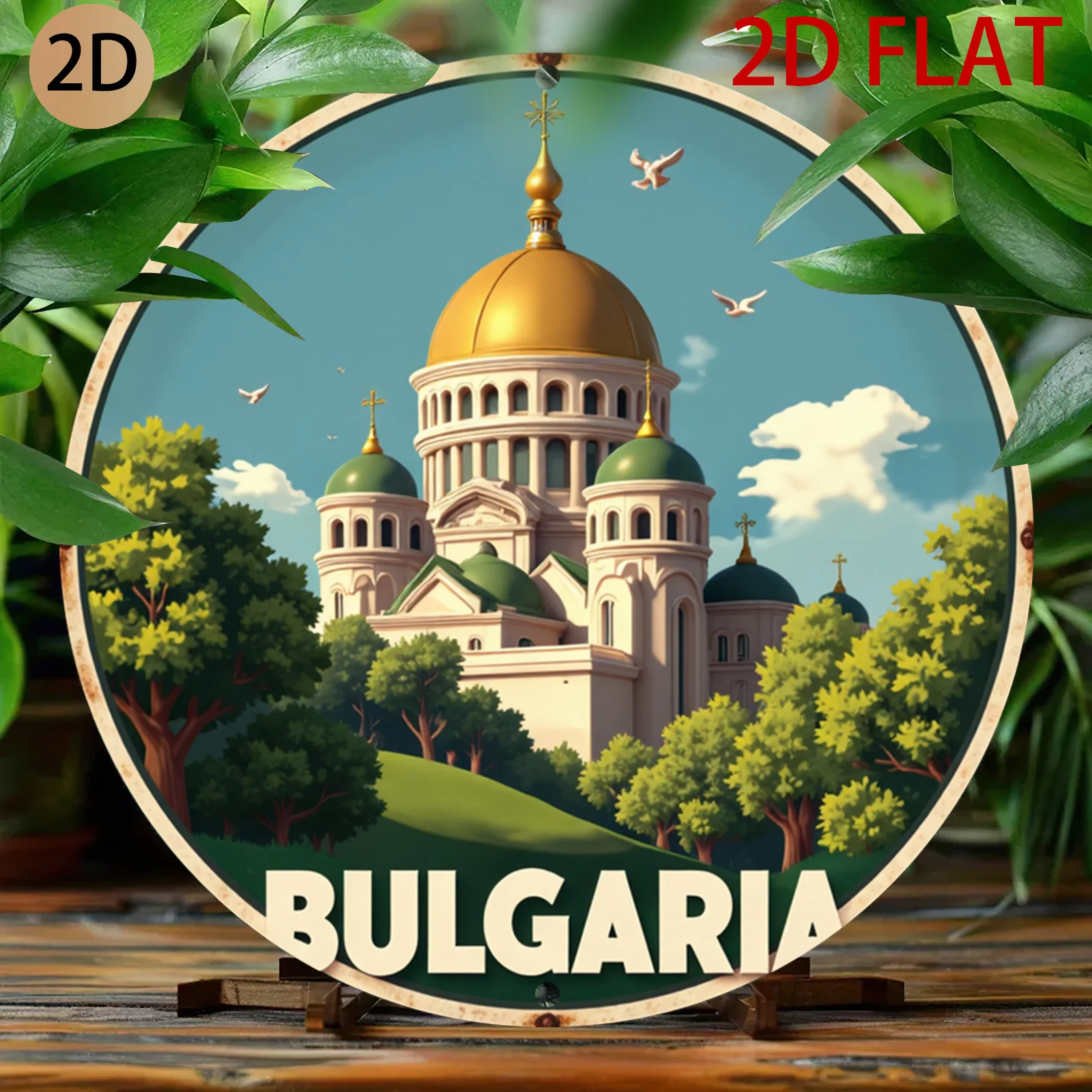 2D Flat Vintage Metal Sign Bulgaria Cathedral Travel Poster Wall Art Decor Retro Round Sign for Home Bar Cafe Patio Balcony Outd