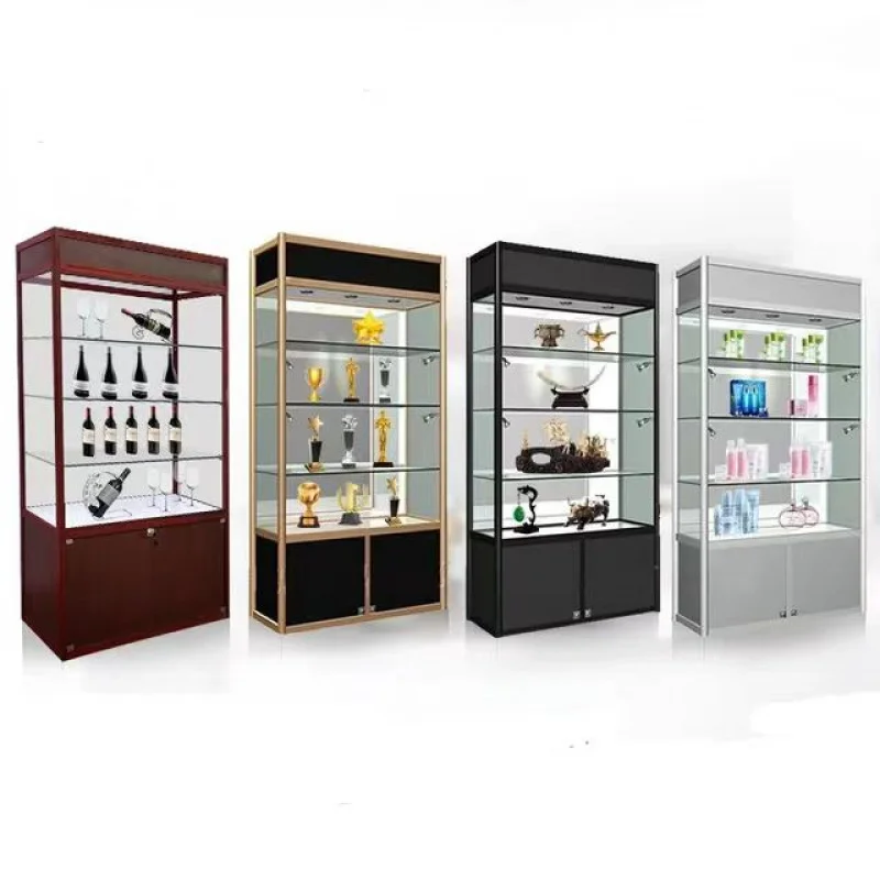 custom.Factory Direct Sale LED illuminated Mobile Phone Display Cabinet lockable opening door tempered Retail Shop Glass Showcas