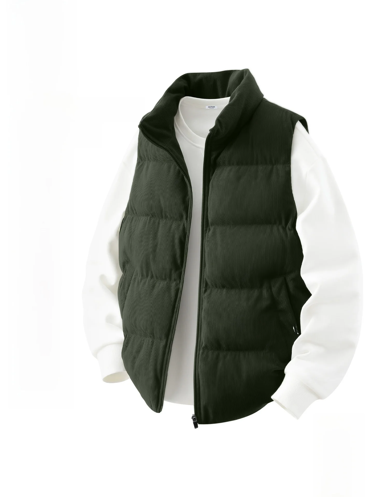 

Men's Thiened Corduroy Vest Warm Stand Collar oulder Pad Winter Jaet Youth Faion Polyester Fiber Zipper Cl...