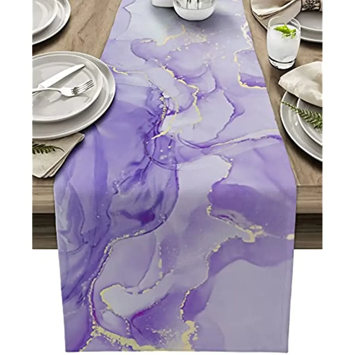 

Purple Marble Linen Table Runners Kitchen Table Decor Farmhouse Washable Table Runners for Dining Wedding Decorations