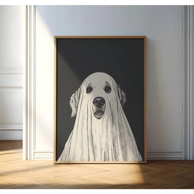 

Ghost Dog Print, Vintage Golden Retriever Ghost Art, Ghost Wall Art Poster, Halloween Wall Art, Spooky Poster, Halloween Decor