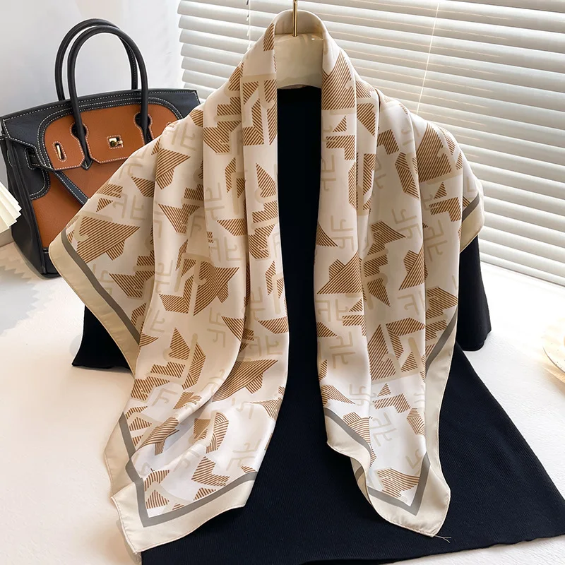 Luxury Design 90X90cm Silk Scarf Square Scarves Women Large Bandanna Foulard Ribbon Hairband Headband Travel Neckerchief Wraps