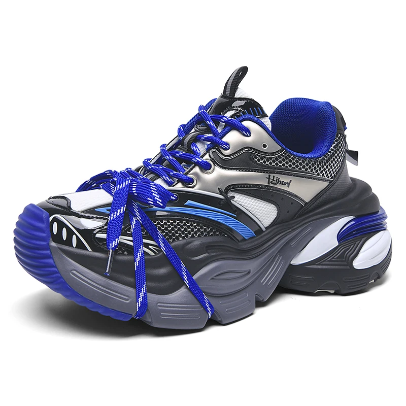 

Fashion Mesh Breathable Outdoor Running Shoes New Men Platform Sneakers Blue Thick Sole Lace-Up Couple Casual Shoes