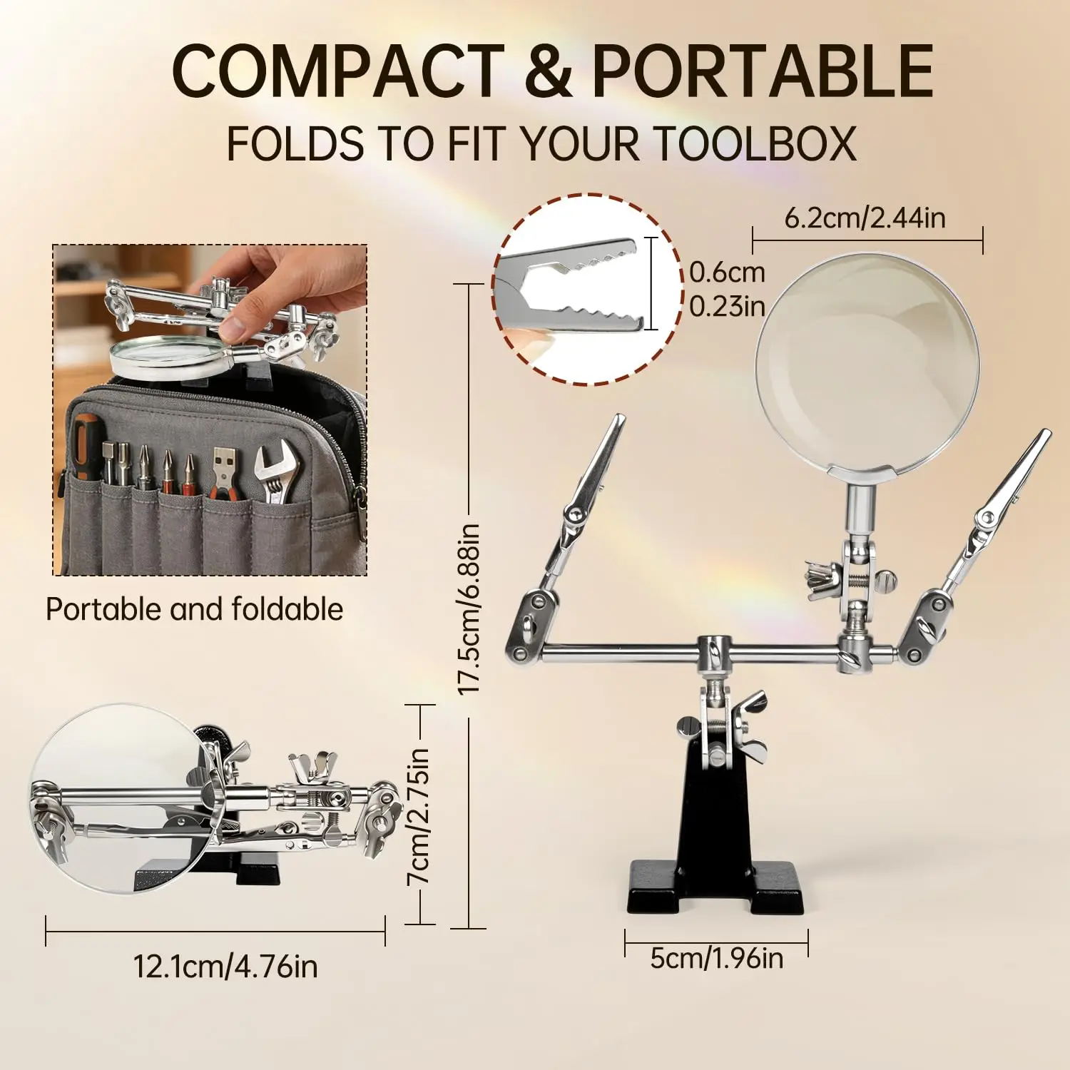 5X Helping Hands Magnifier with Dual Adjustable Alligator Clips Welding Magnifying Glass For Soldering or Jewelry Making