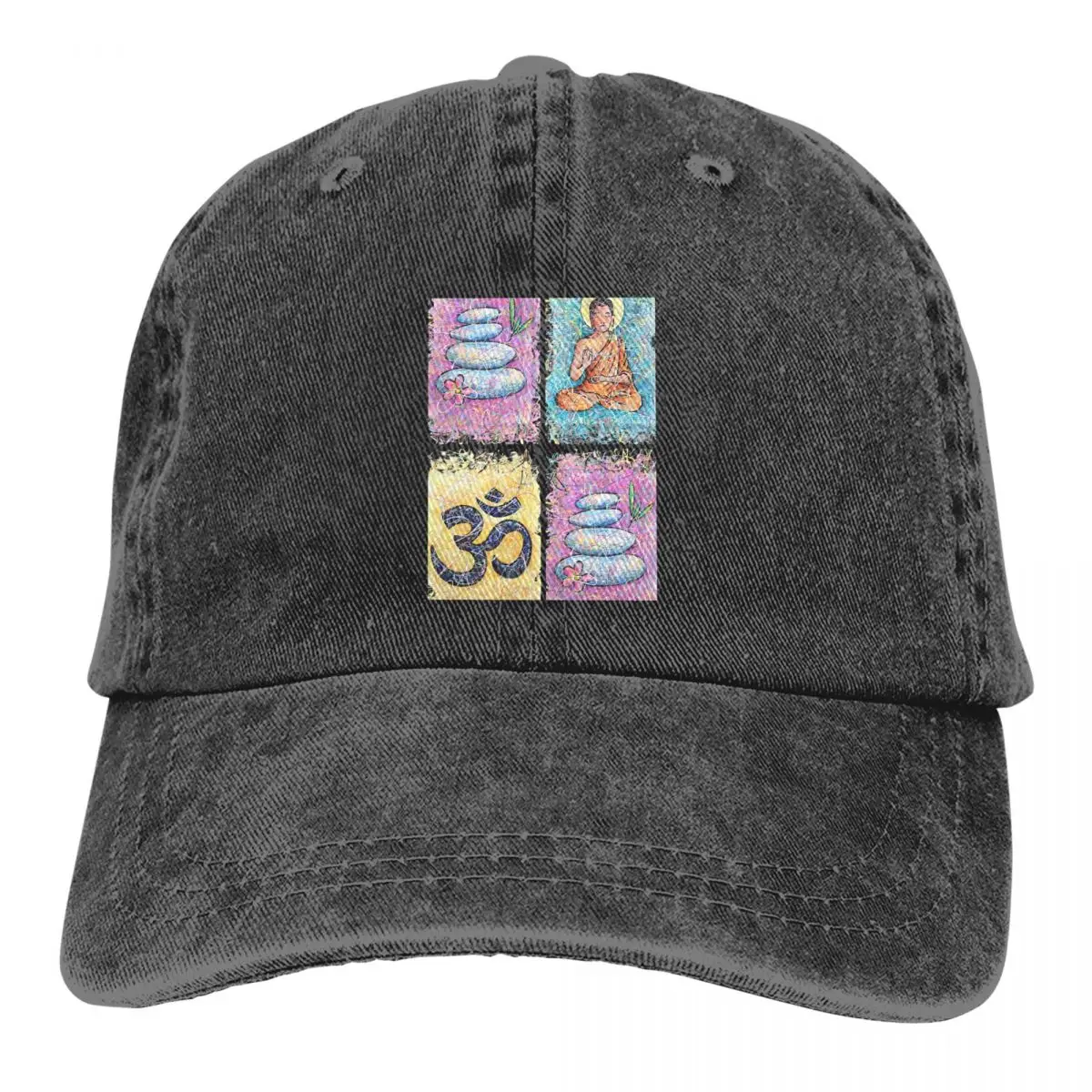 Washed Men's Baseball Cap Colorful Buddhism Pattern Trucker Snapback Caps Dad Hat Zen Buddhism Golf Hats