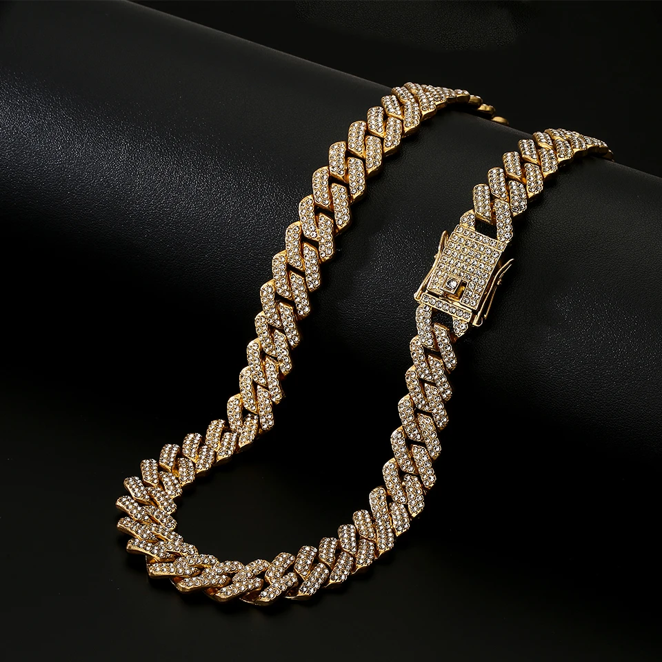 Yupsk 45/50CM Men Women Hip Hop Cuban Chain Iced Out Bling Rhinestone Necklace Hiphop Crystal Necklaces Fashion Jewelry image 2