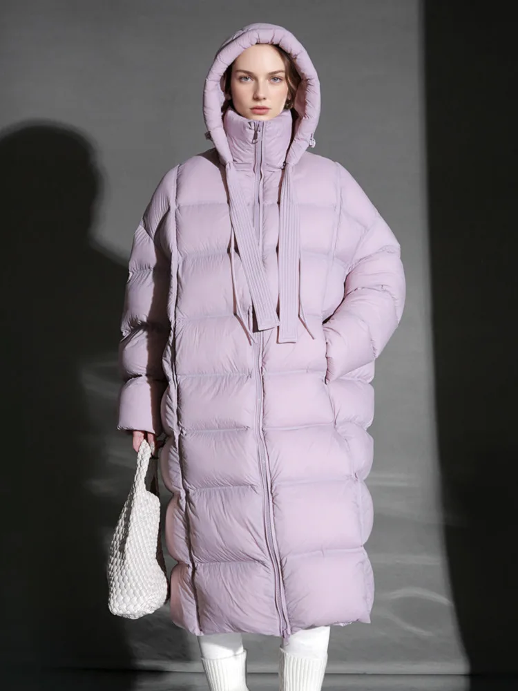 ZMEENNA المرأة سترة منتفخة مقنعين المتضخم طويل منتفخ أسفل معطف كامل البريدي شتاء دافئ ملابس خارجية موضة عادية ZM4634 #2