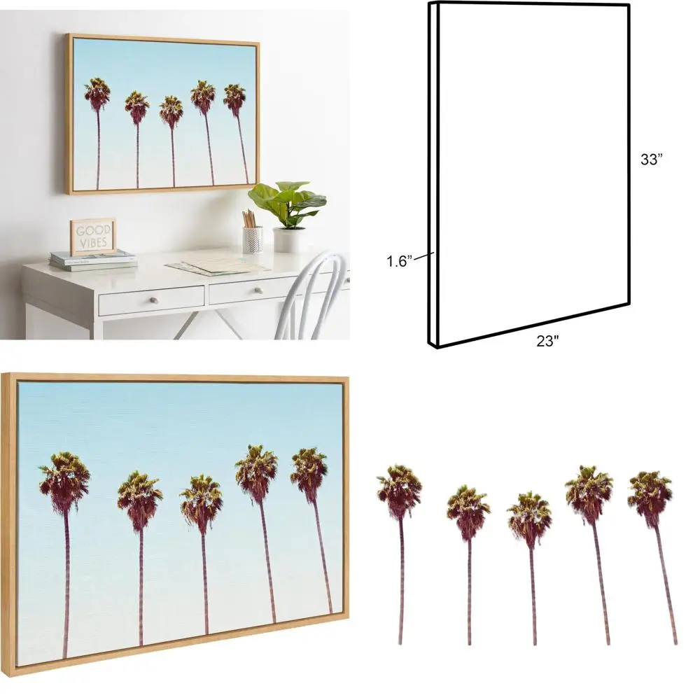 

Sylvie Five Palms Canvas Art by Simon T, 23x33 Natural, Tropical Decor for Home