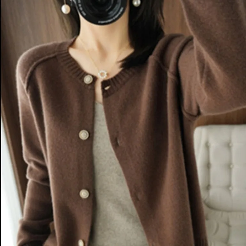 

Women's Camere Open Cardigan round Ne Knitwear Woolen Base Layer Outerwear Regular Sve Length Long Button Closure