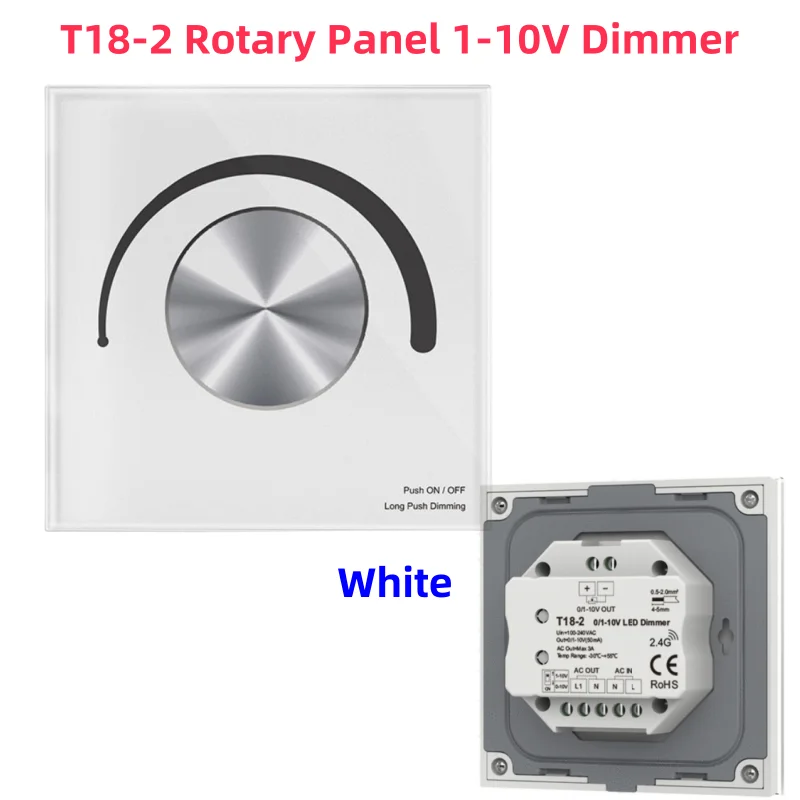 T18-2 Rotary Glass Panel Led Dimmer AC220V to 0/1-10V Rotary Knob Dimming Brightness Adjust for SMD 5050 Single Color LED Strip