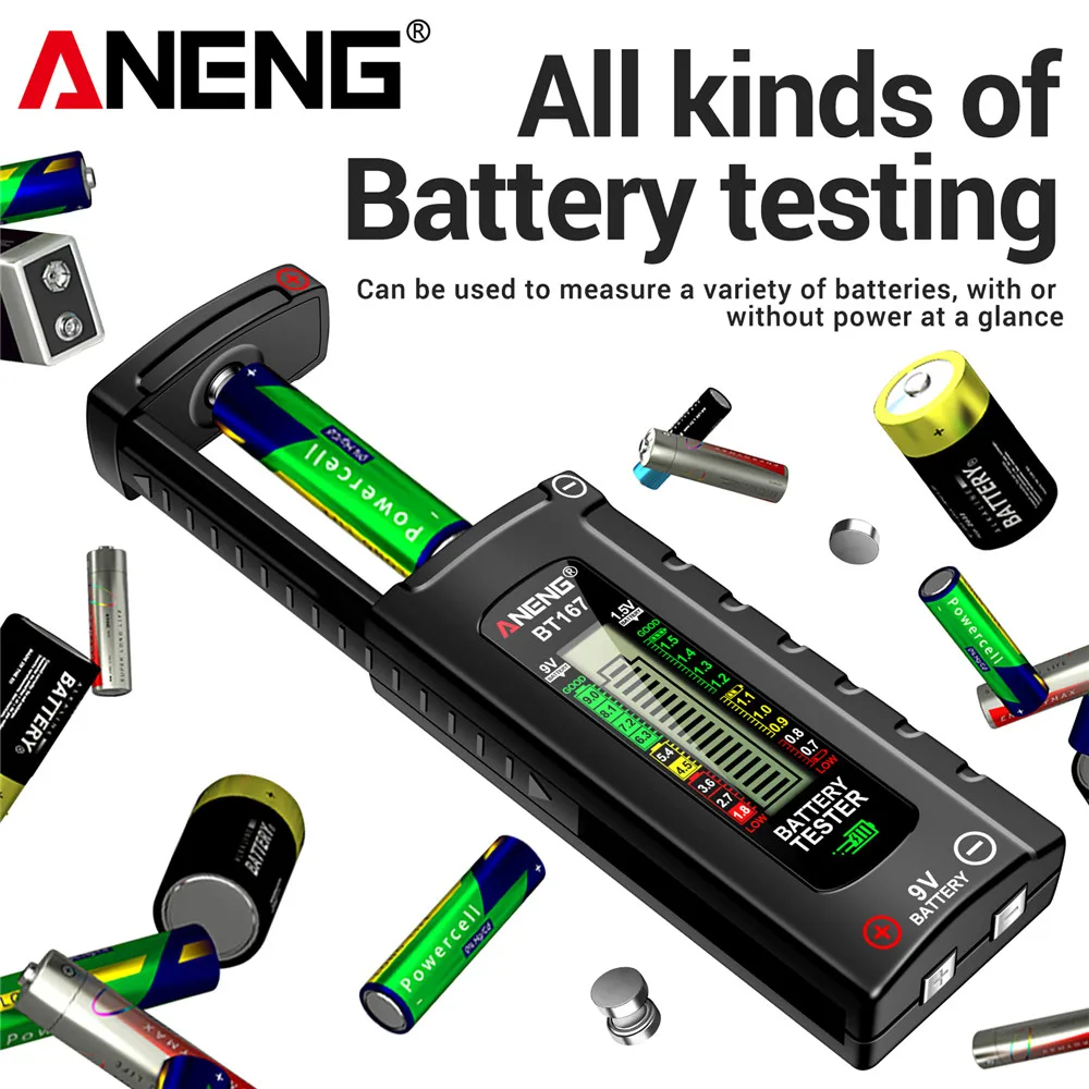 ANENG BT167 Battery Tester LCD Display C AA AAA D 9V 1.5V Universal Button Cell Detector Volt Test Checker Power Diagnostic Tool