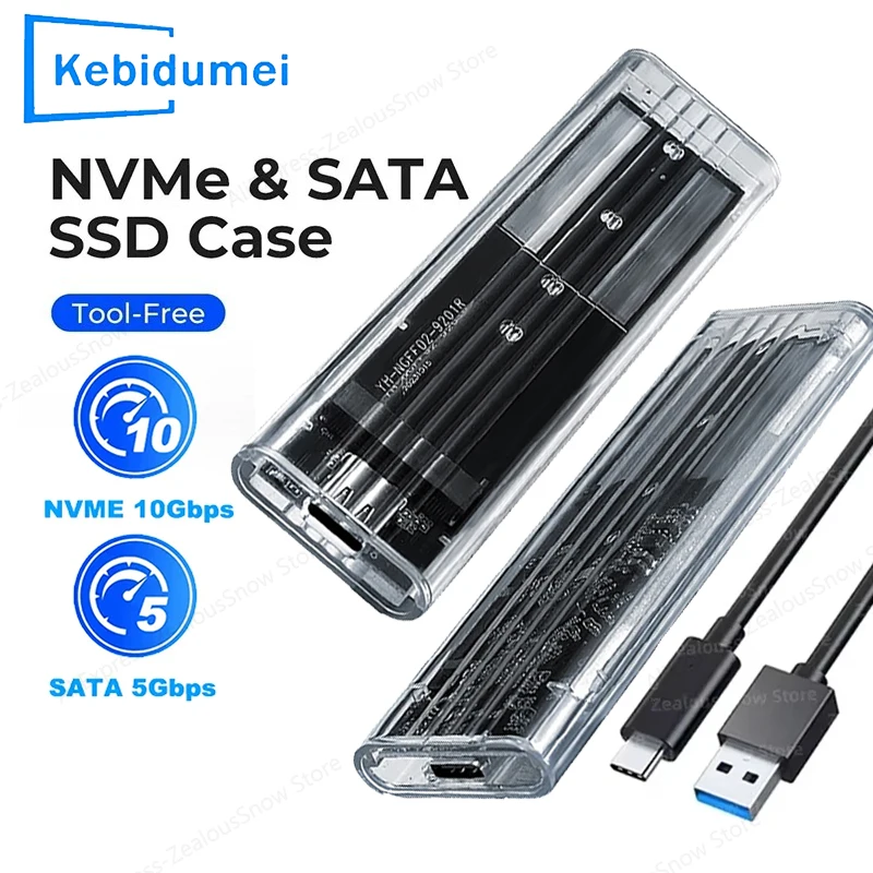 M.2 NVME PCIe SSD Transparent External Enclosure M.2 NGFF SATA Protocol SSD Case Clear USB Type C 10Gbps PCI-E M2 Hard Disk Bo