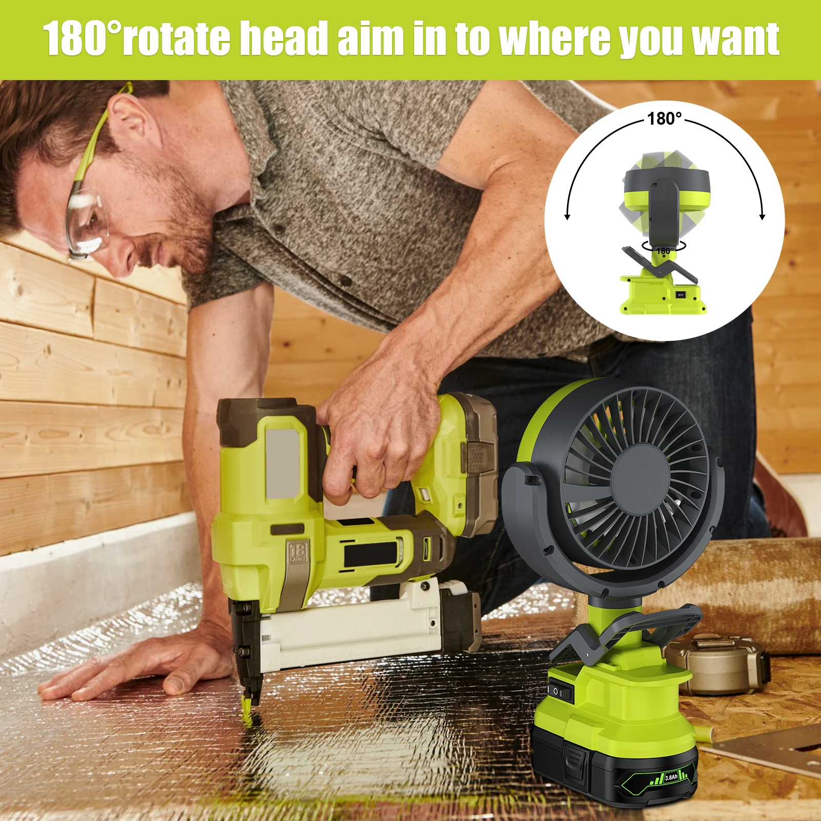 Cordless Fan For Ryobi Battery 18V P108 P107 Tool Fan Light 2 in 1 With Ry0bi 18V Li-ion Batteries Portable Wireless fan Jobsit