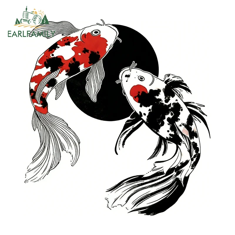 EARLFAMILY Japanese Koi Fish Taiji Car Decal Humorous Scooter Skateboard Decals Waterproof Sunscreen PVC Accesorios Para Auto