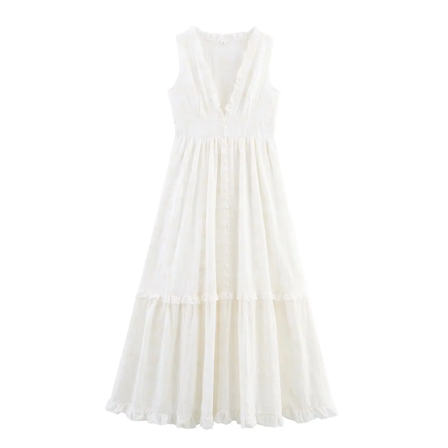 

French style high-end V-neck sleeveless dress 2025 summer new holiday style big swing skirt