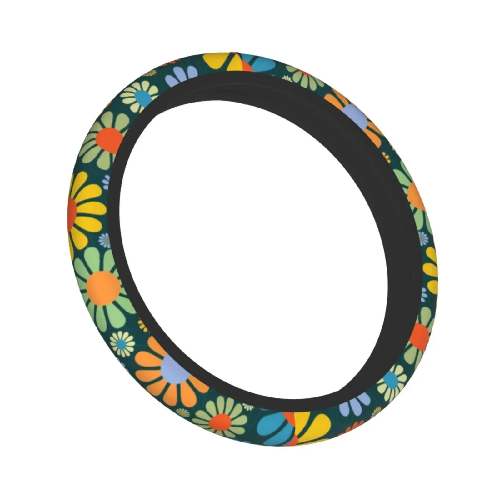 Cartoon Daisy Pattern Steering Wheel Covers Anti Slip Elasticity Car Accessories Steering Wheel Protector Universal 15 Inch